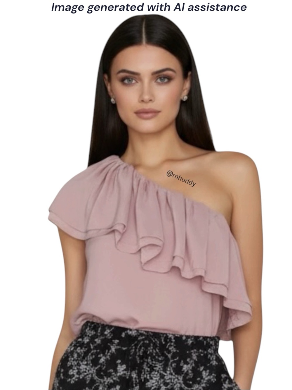 Endless Rose L French rose one shoulder ruffle top